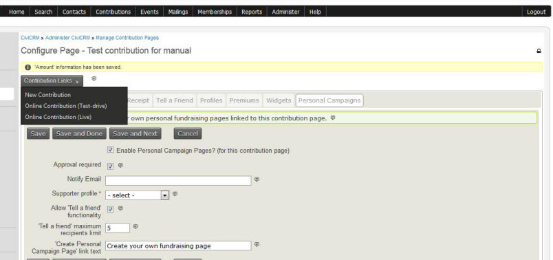 configure page for contribution test